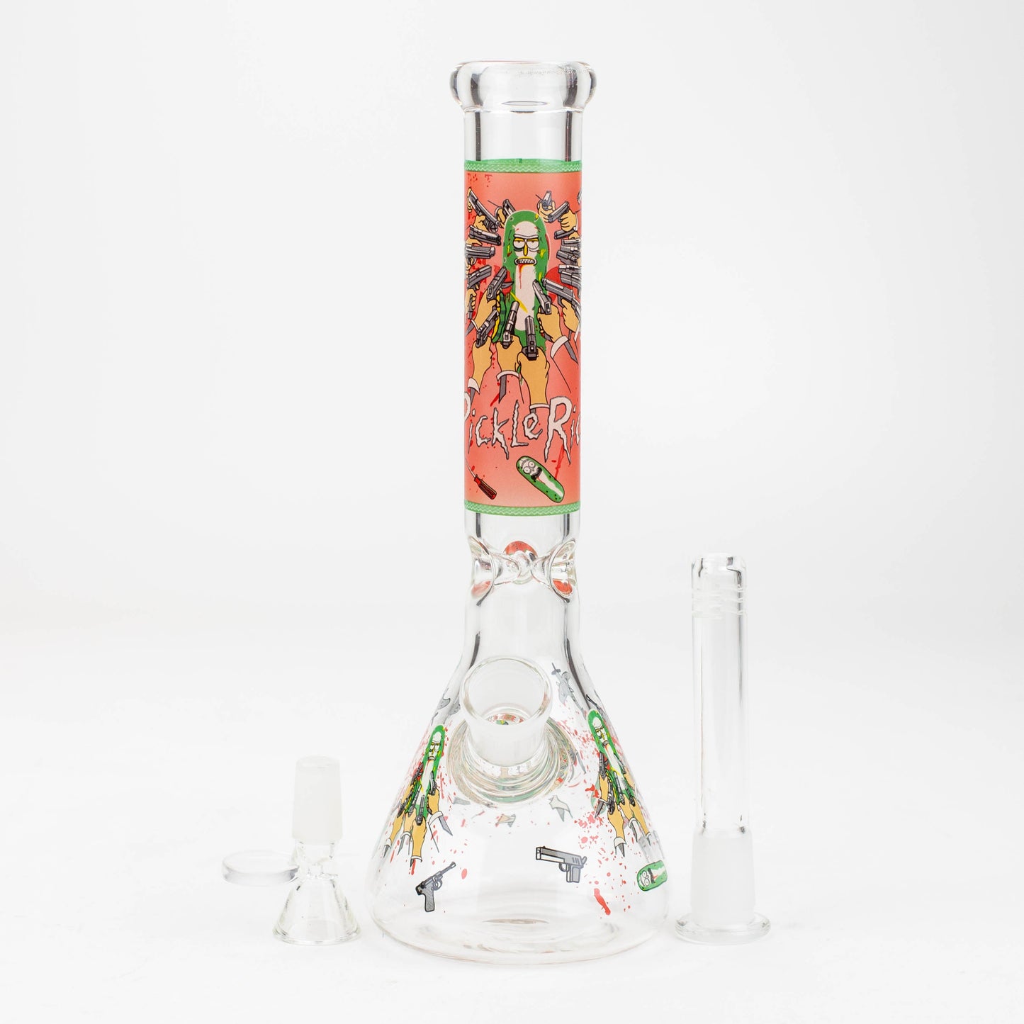 10" RM decal Glow in the dark glass water bong